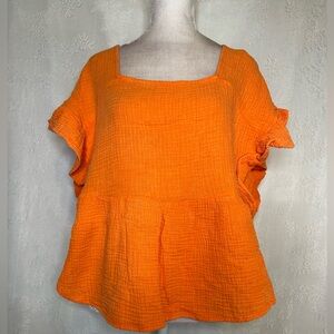 Orange Flutter Sleeve Boxy Blouse